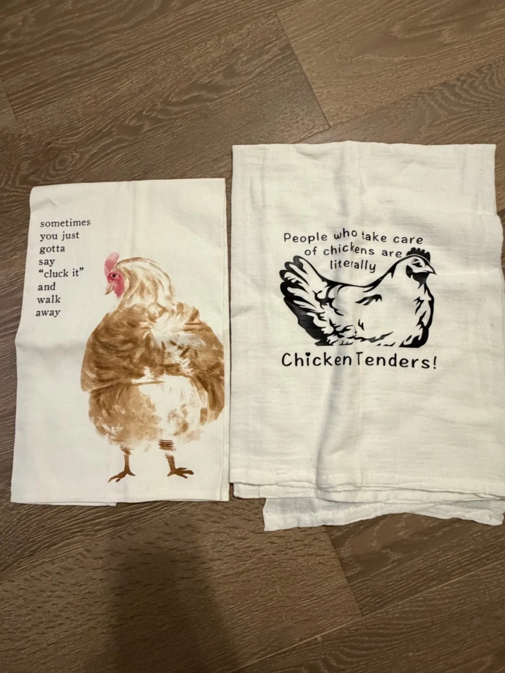 Pair of 2 Farmhouse Chicken Printed Tea Towels - White and Brown NWOT